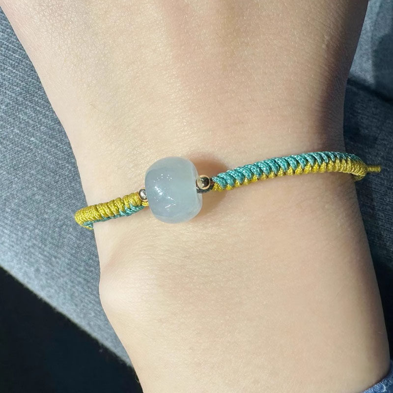 天然缅甸翡翠A货桶珠纯手工编织手绳手链男女款式饰品