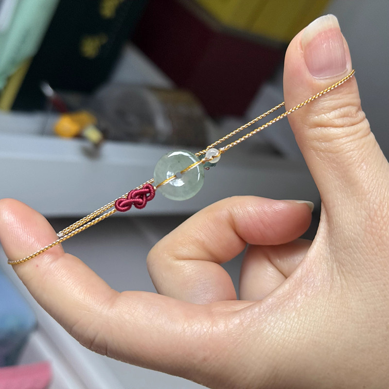 翡翠手工编绳如意结平安扣脚链手链a货玉石手珠手串手饰