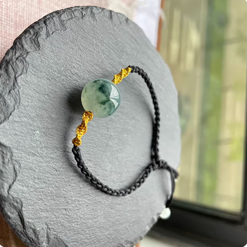 天然翡翠玉石A货飘花圆珠手工编织线diy手链女款手绳手珠手串饰品