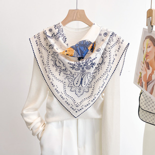 真丝丝巾方巾女春季薄款系脖高级感双皱桑蚕丝围巾2026新款小领巾