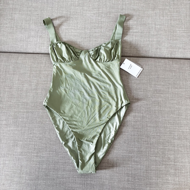 欧美性感褶皱三角连体泳衣女