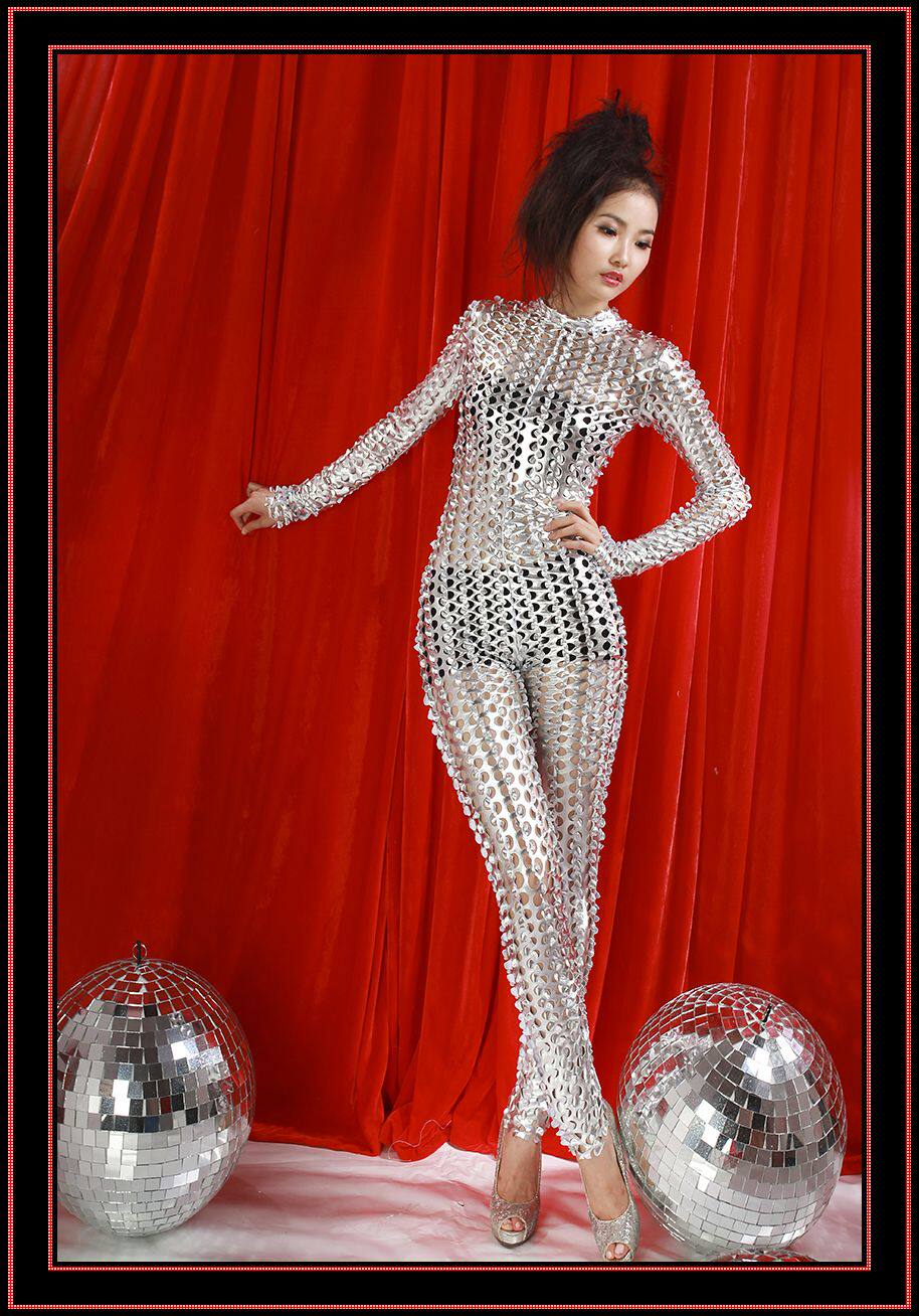 特价/包邮/新款蕾哈娜夜店DS演出服装DJ/COS/银色镂空连体衣/性感