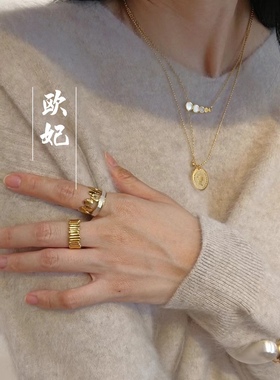 出口韩国单时尚简约风 镀18K金贝壳母贝戒指 不掉色 会员积分兑换