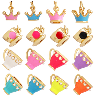 L51 欧美流行 新款 彩色 茶杯 滴油 杯子 锆石 小挂件 珍珠 镶