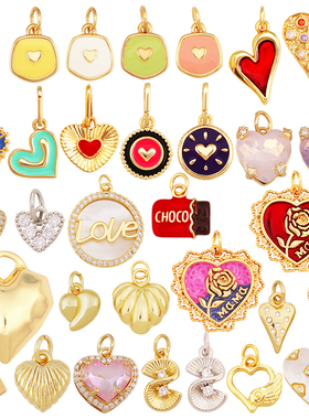 R28 新款 欧美流行 纯铜 滴油 彩色 Love 爱心 玫瑰 项链吊坠