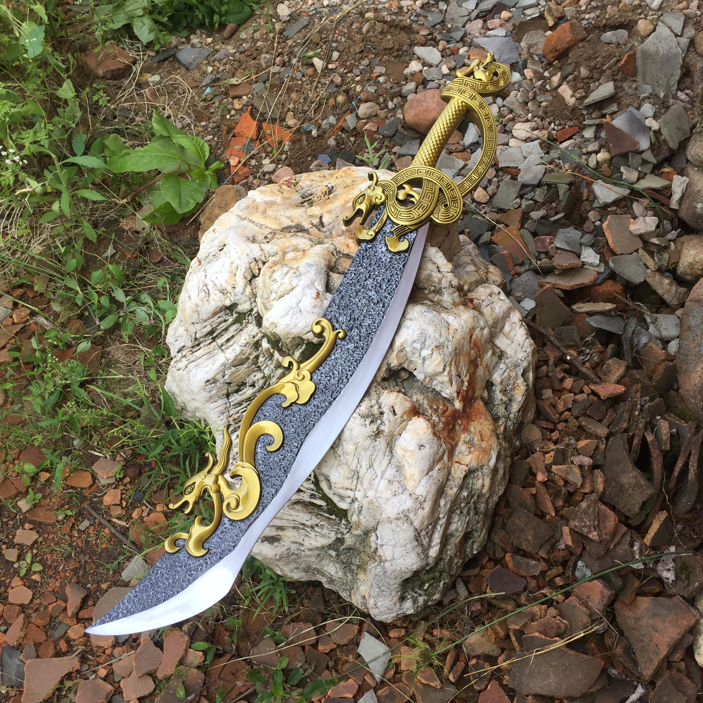 屠龙刀正品电视版古风黑金古代传统cos仿古木雕刻影视道具玩具兵