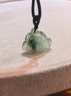纯天然翡翠荷花玉石莲花项链古风高冰吊坠玉坠真玉真品