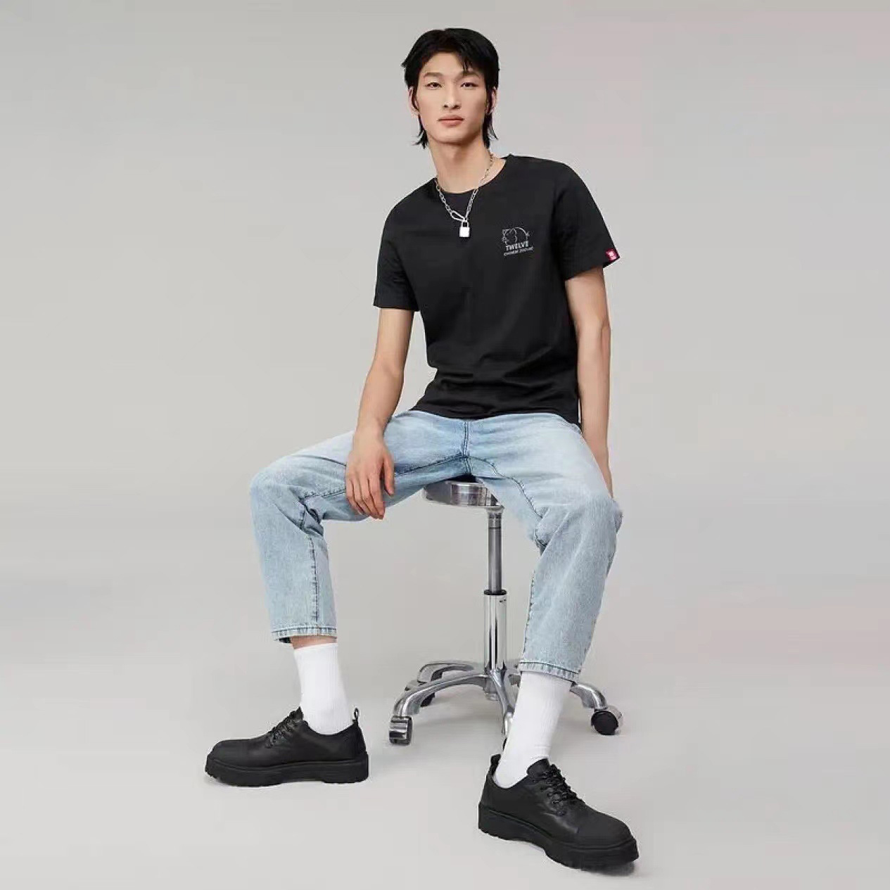 十二生肖趣味猪印花圆领短袖T恤