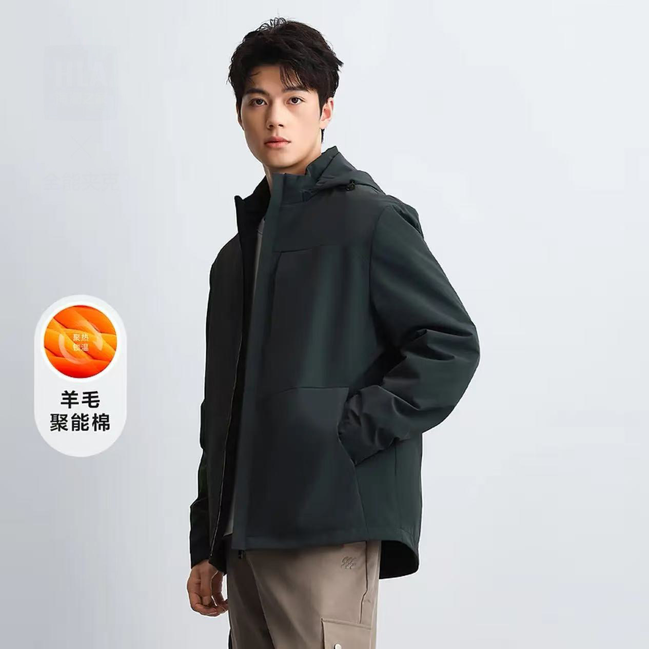 男士可脱卸帽含羊毛保暖夹克