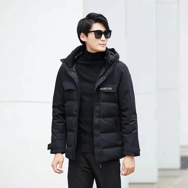 戈德堡时尚可脱卸帽子保暖羽绒外套 2021冬季新品中长款羽绒服男