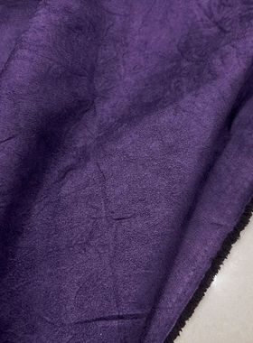 麂皮绒面料 春秋风衣夹克外套 紫色纯色闪电裂纹褶皱压花化纤布料