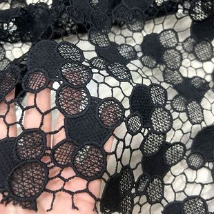 春夏礼服半身裙披肩 水溶绣面料 黑色圈圈镂空刺绣提花蕾丝布料
