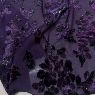 烂花绒面料 春夏 深紫色薄针织底本色丝绒亮丝花瓣立体提花布料