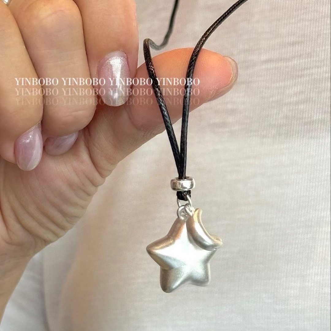 银伯伯S925银星月皮绳项链女百搭
