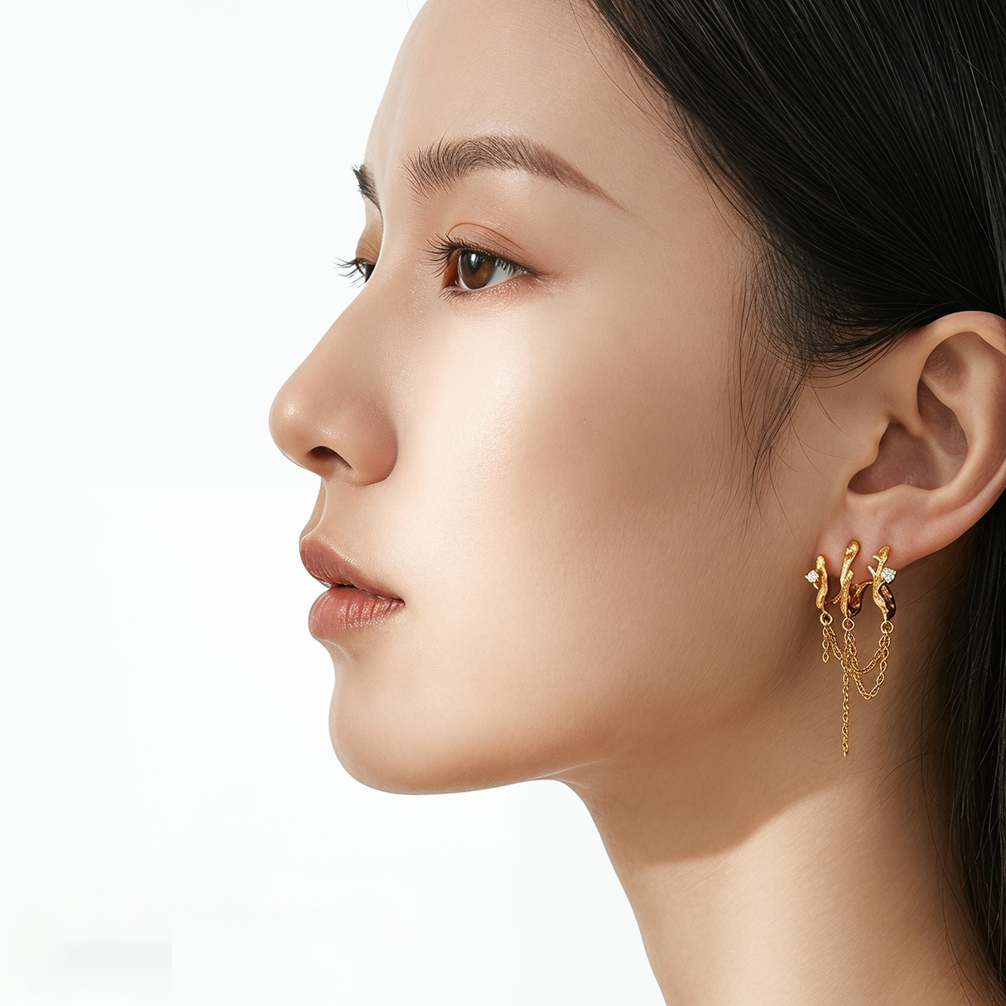 PB 法式925银树枝链条流苏耳钉女小众设计轻奢气质耳饰
