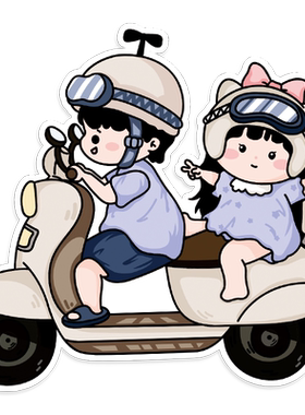 卡通情侣电动车贴纸防水防晒
