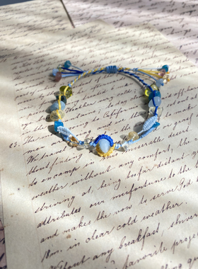 新中式天然原石水晶花朵编绳手链女森系高颜值学生党闺蜜小众手串