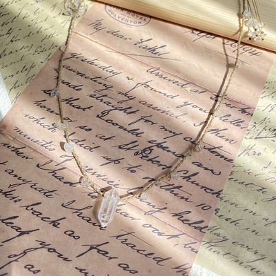 原石白水晶蜡线六棱柱毛衣链