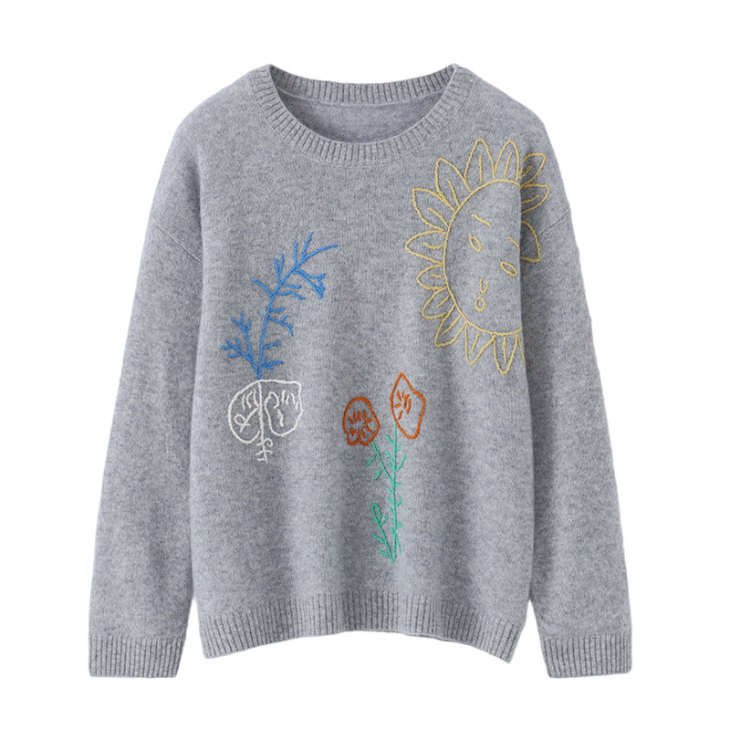 100%纯山羊绒针织衫女圆领打底衫时尚刺绣羊绒衫宽松保暖百搭毛衣,女装/女士精品,羊绒衫,淘宝优惠券,粉丝福利购,淘宝优惠卷