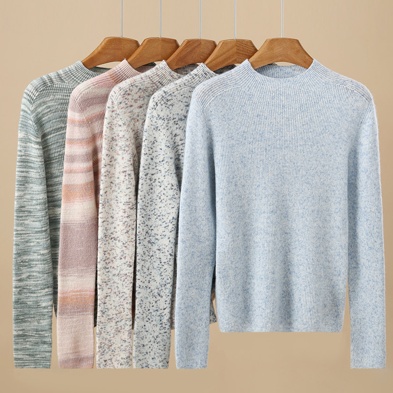 100%纯山羊绒衫女半高领套头针织衫通勤风长袖打底衫彩点羊绒衫,女装/女士精品,羊绒衫,淘宝优惠券,粉丝福利购,淘宝优惠卷