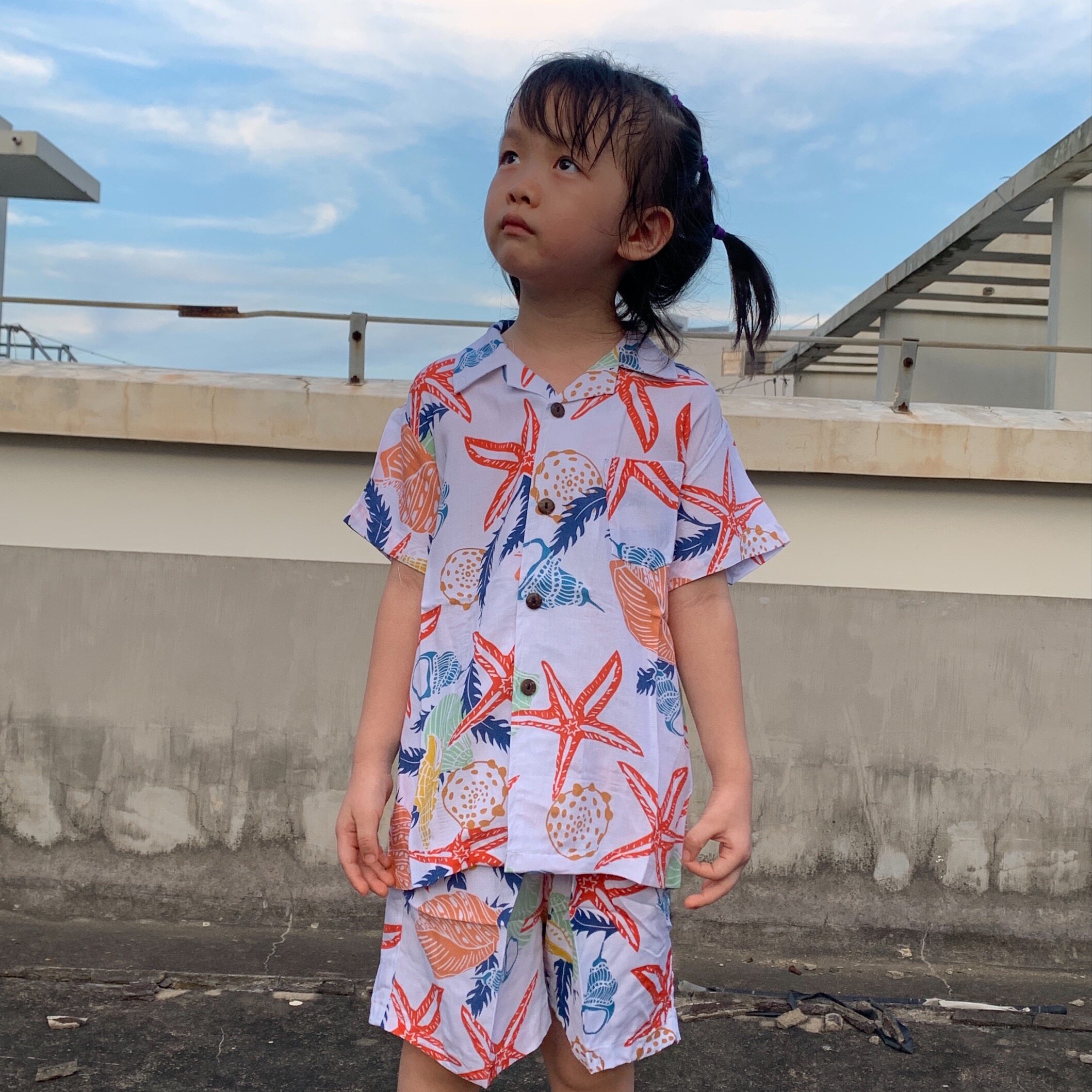 儿童夏威夷衬衫套装男女童短袖沙滩服宝宝海边度假衬衣纯棉两件套
