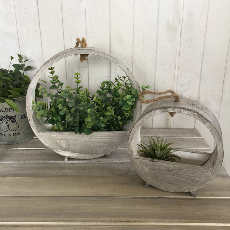 美家田园木头花盆圆形挂壁盆景zakka多肉植物阳台花盆创意包邮