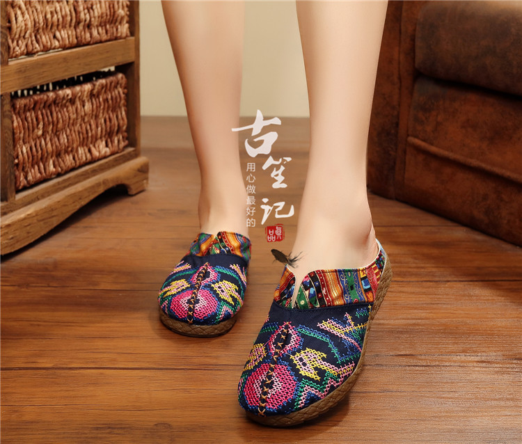 绣花平底拖鞋手工手工包头