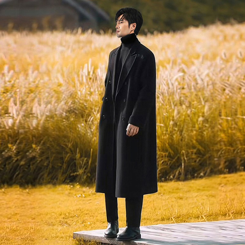 长款过膝男羊毛秋冬双面呢大衣男