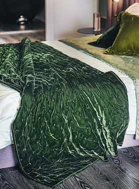 福笙复古秋冬季空调毯墨绿色锦绒盖毯床尾毯沙发毯丝绒沙发薄被子
