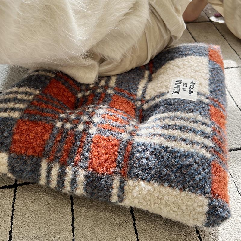 福笙 蓝格子加厚面包坐垫圈圈绒保暖圈圈绒宠物垫飘窗垫可机洗