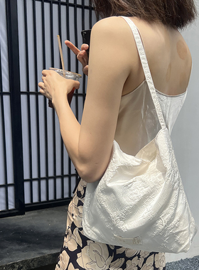 福笙 原创单肩包细肩带法式玫瑰米色通勤腋下小布包购物袋环保袋