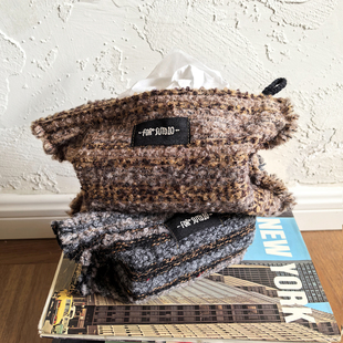 福笙中古羊毛肌理感抽纸袋纸巾盒可悬挂餐巾纸袋客厅车载纸巾套