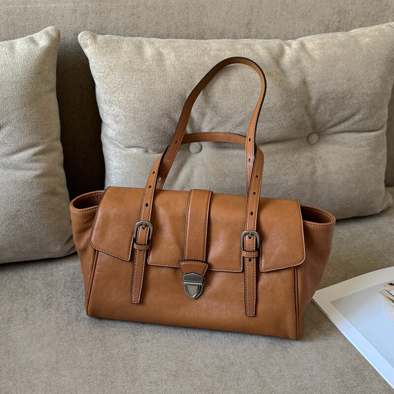 云水集植鞣羊皮法棍公文包真皮复古休闲女包职场通勤手提单肩包软