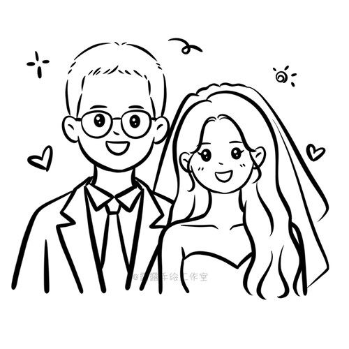 简笔画定制情侣手绘头像Q版漫画