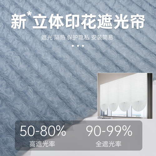 窗户遮光帘新款立体印花百褶帘