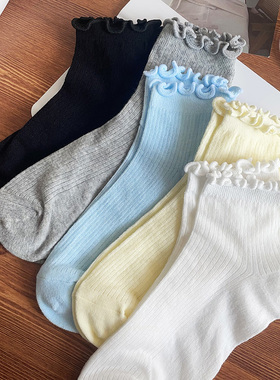 木耳花边袜子女夏薄款网眼透气短筒袜白色纯棉短袜配小皮鞋