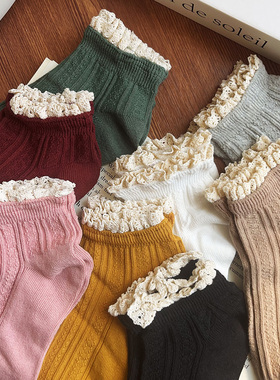 好看蕾丝花边袜子女~配小皮鞋可爱白色短袜~韩国纯棉吸汗学生船袜