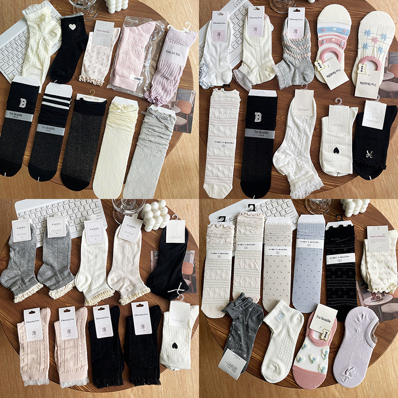 清仓款~10双装~春夏袜子女纯棉中筒袜 长袜 堆堆袜 短袜 船袜夏季
