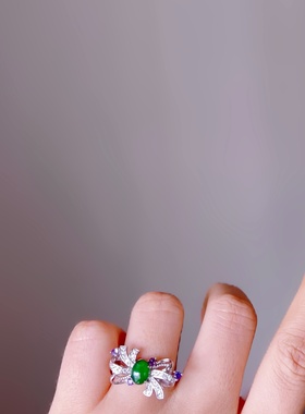 天然a货翡翠戒指s925纯银爆款翡翠戒指轻奢珠宝饰品源头