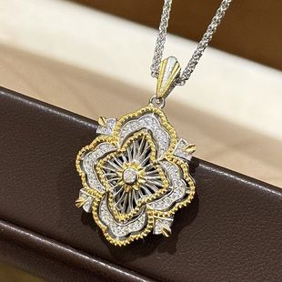 XBKS925纯银 布契风大号歌剧院项链宫廷风法式轻奢复古双色磨砂四