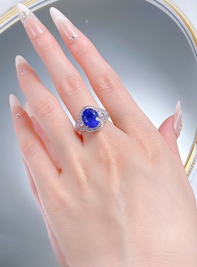 轻奢鑫葆康珠宝新款S925银9*11mm椭圆皇家蓝戒指钴蓝小妖高级轻奢