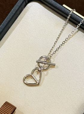 设计师S925纯银 光面横杆爱心项链轻奢百搭简约个性极简主义