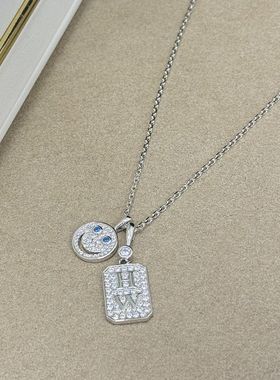 轻奢钻满S925两吊项链纯银坠笑脸