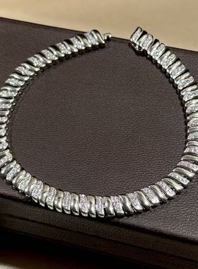 设计师S925纯银 老钱风半钻波浪蛇骨手链意大利中古风软骨排钻