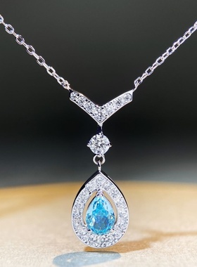s925纯银项链女水滴帕拉伊巴水滴简约v字形ins风简约百搭爆款