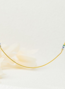 设计师意大利S925银1.4小圆抱镶彩色闪锆秋冬简约项链