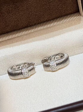 轻奢s925纯银 罗缎条纹三排钻耳钉耳环感精致vingta复古中古
