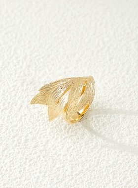 设计师意大利精工S925银镂空秋风落叶开口可调戒指秋冬新款时尚