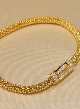 设计师S925纯银 意大利进口镶钻编织软手链潮酷简约极简风叠戴