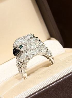 设计师s925纯银 鹦鹉满钻项链霸气感爆闪满钻羽毛精致贵气富婆